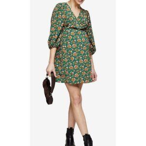 NEW! Topshop Willmor Floral Print Maternity Wrap Dress Green Women's Size 10